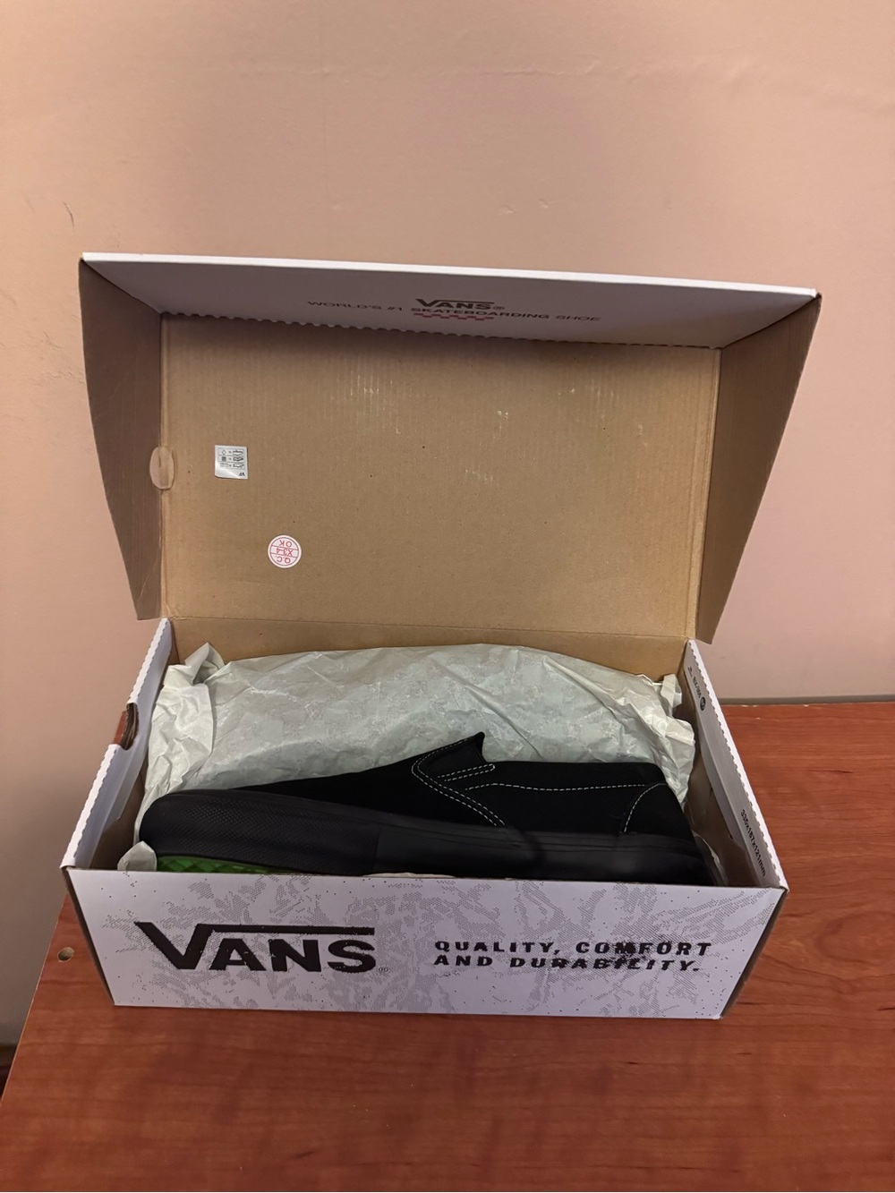 Vans Slip-On Loafer in Black with Bright Green Stitching